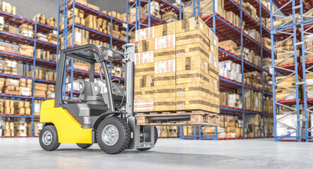 moving forklift within an industrial warehouse. © tiero