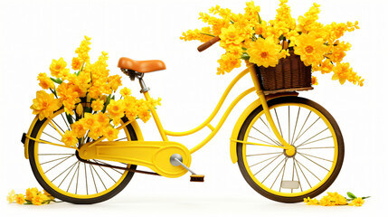 Yellow bicycle with yellow spring flowers