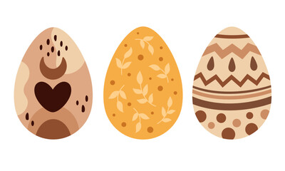 Boho Easter eggs clipart set. Happy Easter clipart in flat style. Easter decor. Hand drawn vector illustration.