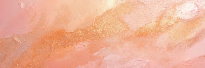 Fototapeta premium Abstract background with soft peach gradient and shining golden glittering shimer. Texture backdrop with copy space. Pink, orange and coral colors