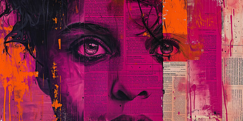 Woman face, abstract artistic wallpaper style, close up view.