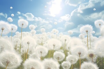 Aerial view of a field of dandelions, their white fluffy heads creating a dreamy space for your words.