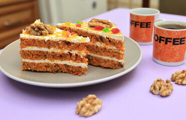 cake with chocolate and nuts