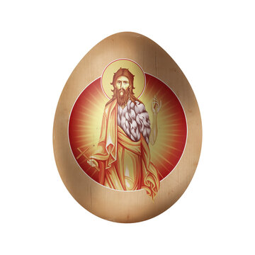 John the Baptist Easter egg in Byzantine style. Christian illustration on white background