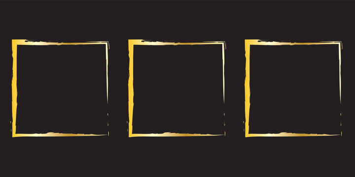 Golden grunge lines frame background. Gold shiny glittering stripes on black watercolor texture. eps10