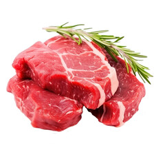 Raw bio beef steak with rosemary isolated on transparent background.