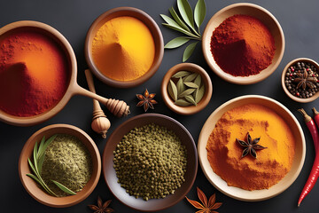 illustration of cooking ingredients with a focus on exotic spices.