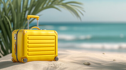 Yellow suitcase with traveler accessories