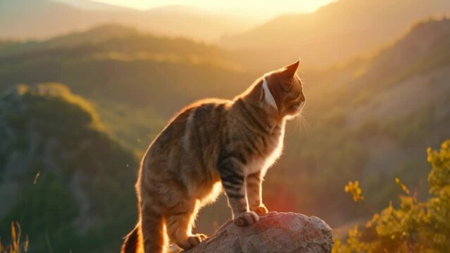 footage of a cat on a mountain
