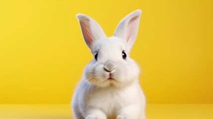 Fototapeta premium cute animal pet rabbit or bunny white color smiling and laughing isolated with copy space for easter background, rabbit, animal, pet, cute, fur, ear, mammal, background, celebration, generate by AI