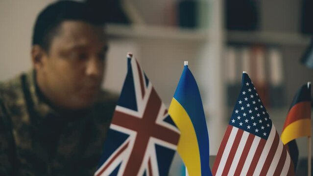 Intelligence officer consulting international allies on defense and security