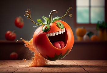 cute funny tomato jumping and smile. Generative AI