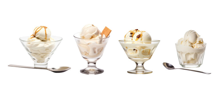 Set of vanilla ice-cream isolated on transparent background for dessert concept.