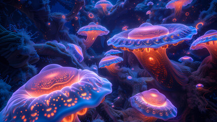Luminous Jellyfish Ballet in the Oceans Depths