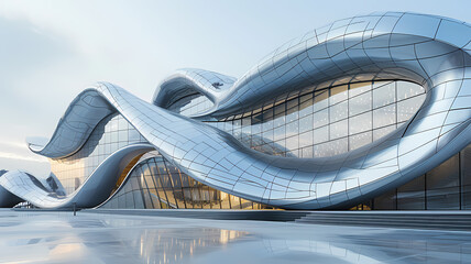 Serpentine Splendor at Dusk: Architectural Marvel in Modern Cityscape