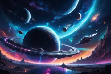 planet with space created with generative AI software.