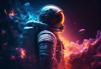 Futuristic astronaut in deep space with nebula  concept, generative AI - obrazy, fototapety, plakaty