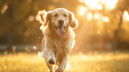 犬が嬉しそうに走っている