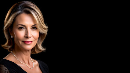 Fototapeta premium portrait of an attractive middle-aged woman isolated against a solid black background