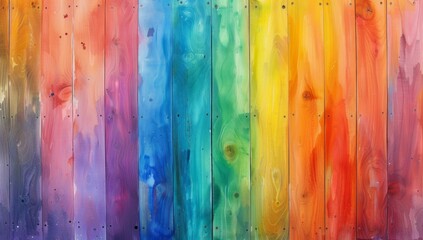 rainbow painted wood and paint background Generative AI - obrazy, fototapety, plakaty