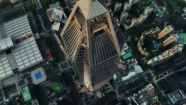 Close-up aerial view of Shenzhen Ping An International Finance Centre