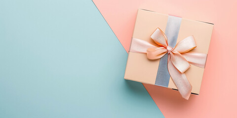 gift box on solid pastel background copy space area