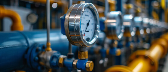 pipe system pressure gauge and valve control for monitoring with other equipment of boiler room for industrial