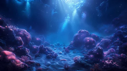 Foto op Aluminium Deep sea exploration theme with bioluminescent creatures and mysterious underwater landscapes © Atchariya63