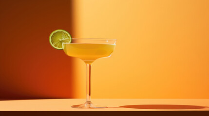 Refreshing Daiquiri or Martini Cocktail on Bright Color Background, copy space