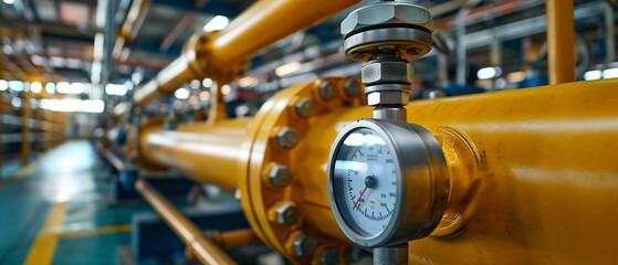 pipe system pressure gauge and valve control with other equipment of boiler room for industrial