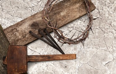 Christian Thorns Crown  With three Nails on ground
