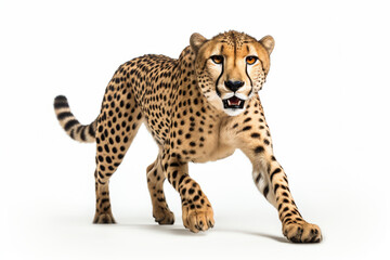 Cheetah Charging on a White Background. Beautiful feline portrait