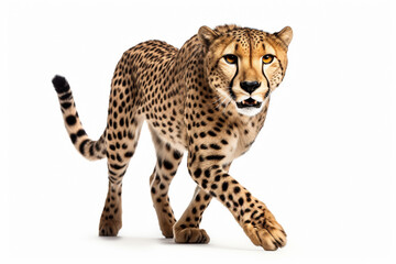 Cheetah Charging on a White Background. Beautiful feline portrait