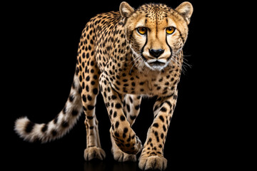 Fototapeta premium Cheetah Charging on a Black Background. Beautiful feline portrait