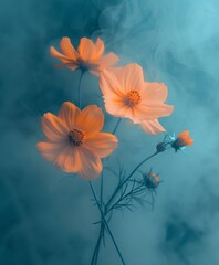 Fototapeta na wymiar Closeup of orange blue Flower Composition. AI Generative