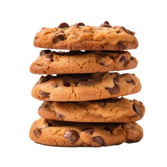 Chocolate chip cookies isolated on transparent background.