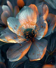 Closeup of orange blue Flower Composition. AI Generative - obrazy, fototapety, plakaty