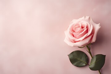 A captivating top-down view of a single pink rose on a pastel blush background, offering a beautiful canvas for personalized text messages.