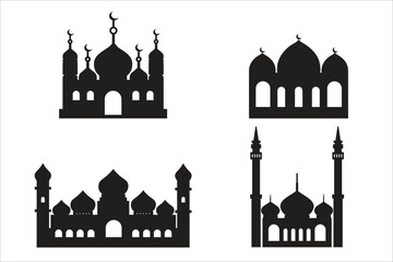 silhouette flat icon set mosque building sheet