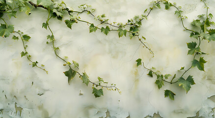 a vine on top of a white wall in the style of john wi - obrazy, fototapety, plakaty
