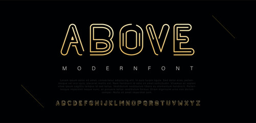 Above Double line monogram alphabet and tech fonts. Lines font regular uppercase and lowercase. Vector illustration. - obrazy, fototapety, plakaty