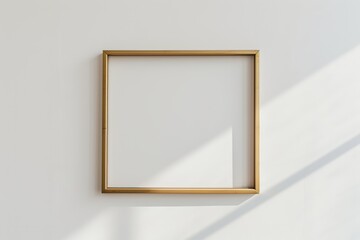 Empty golden frame on a white wall. AI generative