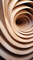 Intricate wood carving in spiral pattern and deep crevasse arrangement 