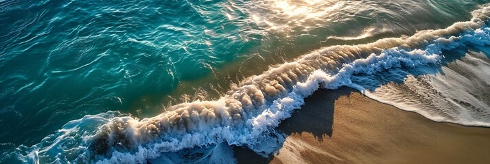 Sand beach from above with light blue. - obrazy, fototapety, plakaty