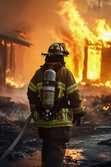 Naklejka premium Firefighter at a blaze.