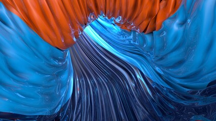Abstract blue and orange textured tunnel