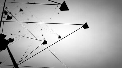 Black and white of a complex array of lines and triangles