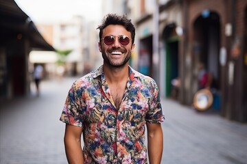 Portrait of a handsome young man with sunglasses on the street.