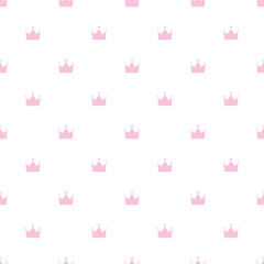 Cute seamless pattern with pink crown. Simple vector illustration for girls.