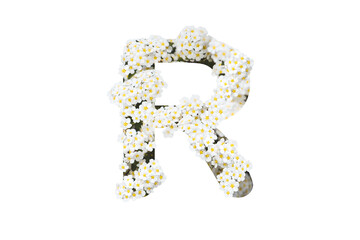 letter R made from white flowers isolated on white